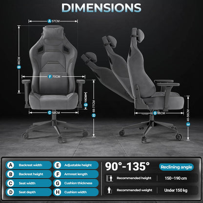 JUMMICO Suede Gaming Chair, Ergonomic Office Chair with 3D Armrests, Desk Chair with Wider Backrest for Gaming, Working, Study
