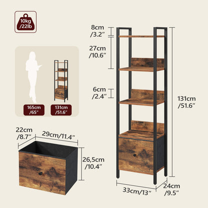 MAHANCRIS Bookshelf, 5-Tier Bookcase with Removable Drawer, Freestanding Book Shelf for Small Space, Storage Shelf Organizer, for Living Room