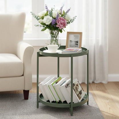 danpinera 2 Tier Metal Side Table with Removable Tray, End Table Outdoor Side Table Small Accent Table