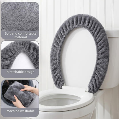 1 PCS Toilet Seat Lid Cover Microfiber Soft Velvet Toilet Cover Durable Adjustable Stretch Fuzzy Seat Covers with Elastic Bottom Absorbent Machine