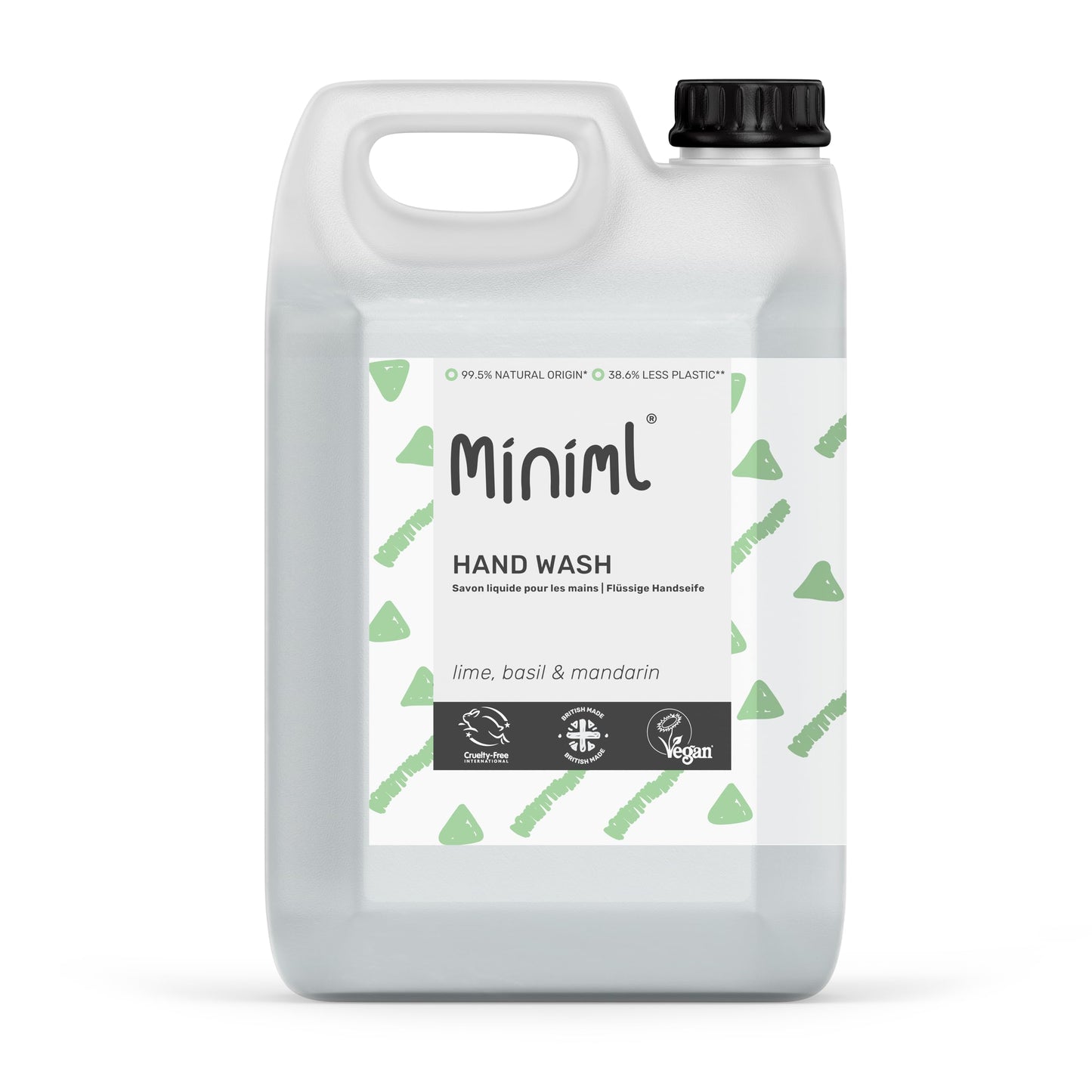 Miniml Hand Soap Wash Liquid 5L Refill - Lime, Basil & Mandarin Infused Hand, Skin & Body Wash Gel for Soft and Sensitive Skin Care - 100% Vegan &