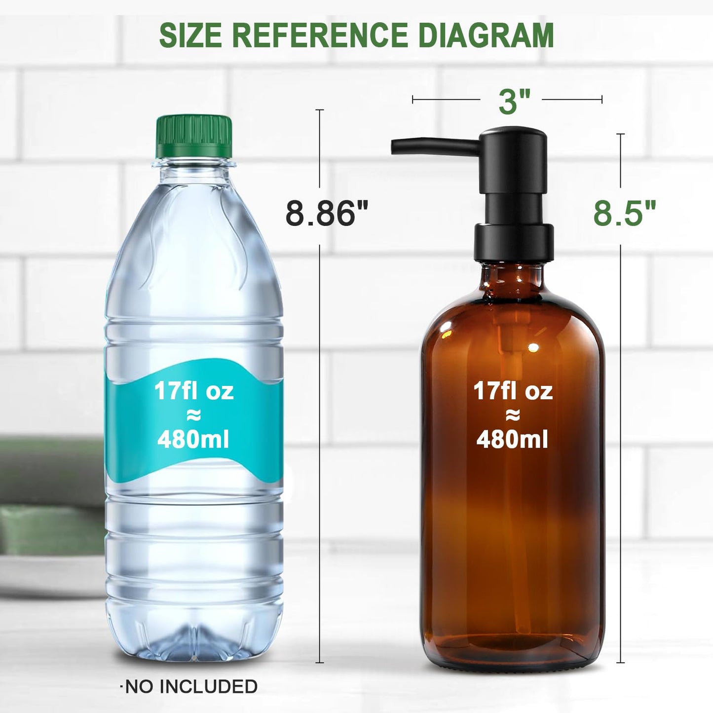 VIMERPA Hand Soap Dispenser,17 fl oz Brown Glass Soap Dispensers, Washing Up Liquid Dispenser, Amber Glass Soap Dispensers Bottle with Pump And Label