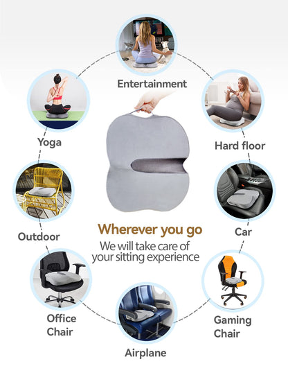 Travel Ease Ergonomic Seat Cushion, Premium Memory Foam Chair Pad with Anti-Slip Base for Long Hours Sitting Comfort