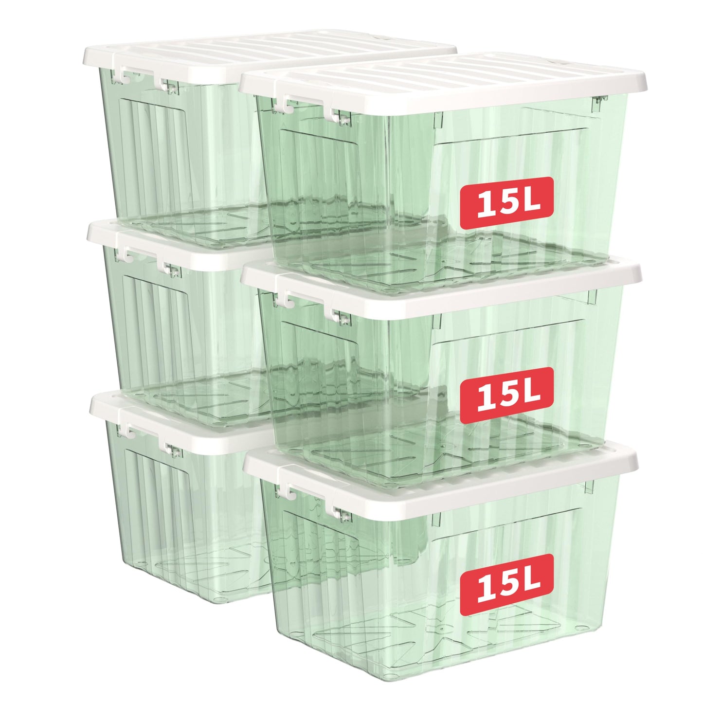 Cetomo 15L*6 Storage Boxes with Lids, Plastic Storage Box with Secure Side Latches, PP Nestable and Stackable Clear Organizer for Home, Office