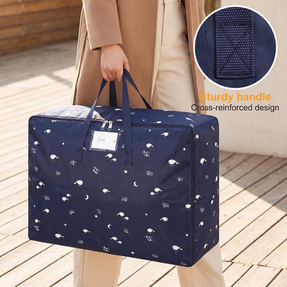 4 Pcs 105L Large Moving Bags Oxford Fabric Storage Bags with Zips, Blue