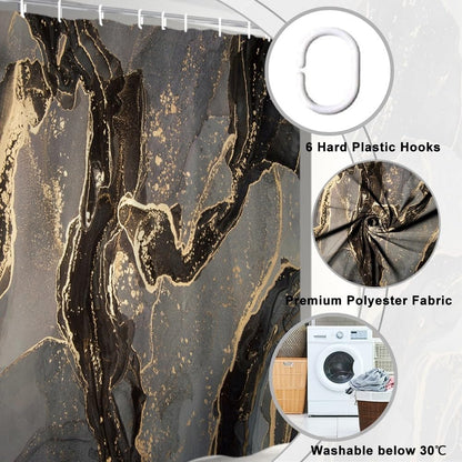 Uiiooazy Black Gold Shower Curtain, Stall Shower Curtain Abstract Marble Bath Curtain Mildew and Mould Resistant Waterproof Polyester Fabric Washable