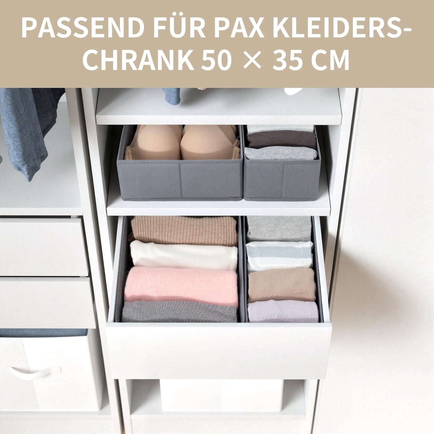 LAJIAKE Set of 2 Drawer Organisers Clothes for PAX Cupboard 50 x 35 cm, Grey