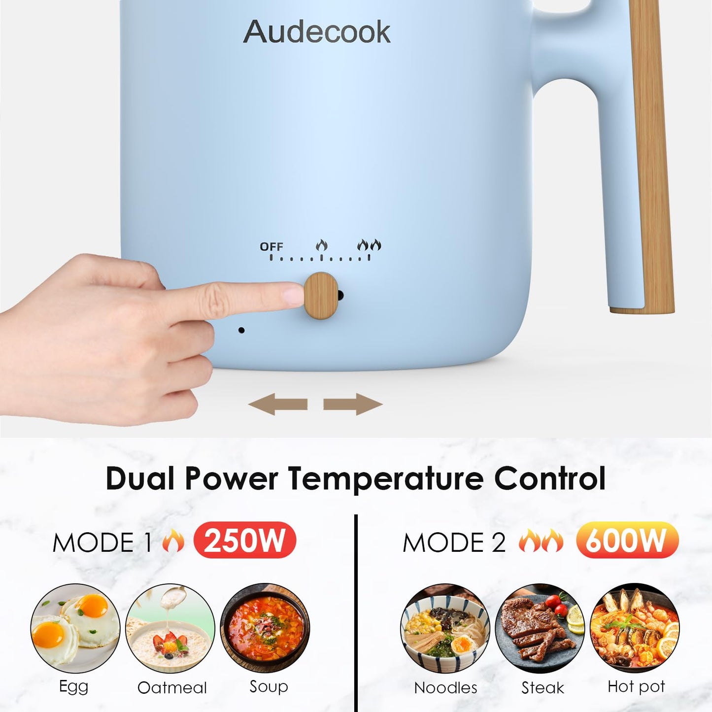 Audecook Hot Pot Electric with Steamer, 1.8L Portable Mini Travel Cooker, Multifunctional Non-Stick Electric Skillet for Stir Fry/Stew/Steam, Perfect