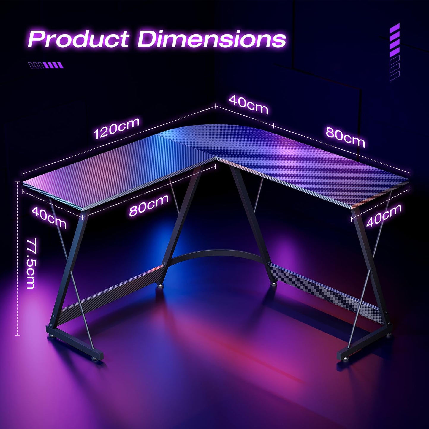 ODK L Shaped Gaming Desk,120×120 cm, Carbon Fiber Black