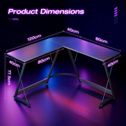 ODK L Shaped Gaming Desk,120×120 cm, Carbon Fiber Black