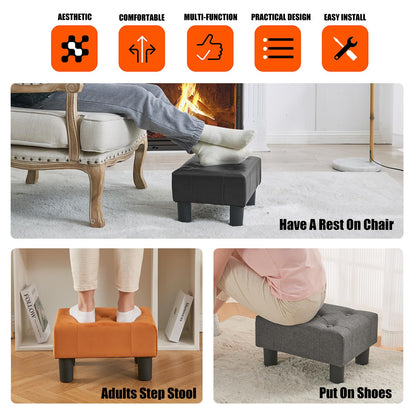 BRIAN & DANY Small Foot Stool, Faux Leather Footstool with Legs, Footstools for Living Room, Footrest Extra Seating for Entryway, Black