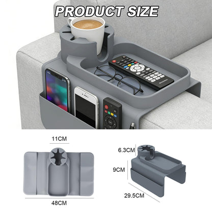 Sofa Arm Tray - Silicone Non-Slip Armchair Tray Caddy, Arm Chair Armrest Table Trays, with Double Side Pockets, Sofa Organiser for Cups, Phones