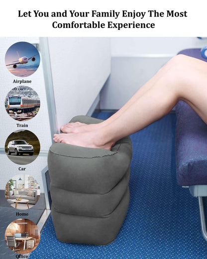 Inflatable Travel Foot Rest Pillow,Airplane Travel Pillow, Office Footrests, Adjustable 3 Layers Height Leg Rest Pillow