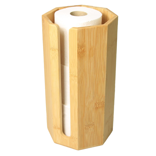 Woodquail Bamboo Free Standing Toilet Roll Holder Toilet Paper Organiser Bathroom Stand Kitchen Roll Dispenser