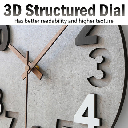 Stellarize Wall Clock Silent & Non Ticking 3D Modern Wooden 12 Inch Battery Operated Kitchen Bedroom Living Room Bathroom Decorative Clock Grey