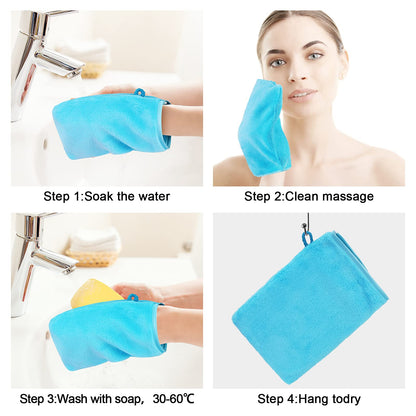 PHOGARY 10 Pack Microfiber Body Wash Mitts, Flannel Soft Face Mitten, Bath Spa Cloth, Reusable Makeup Remover Mitt Gloves