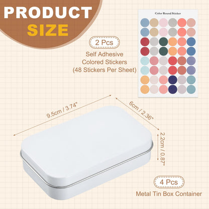sourcing map 4Pcs Metal Tin Box Container, 3.7x2.4x0.9 Rectangular Empty Box with Self Adhesive Colored Stickers