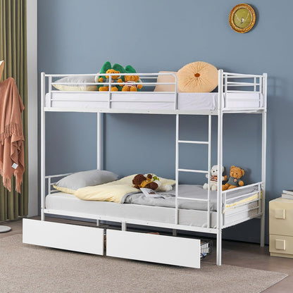 Bonnlo Metal Bunk Bed, Single over Single Loft Bed Frame with Ladder and Safety Guardrail