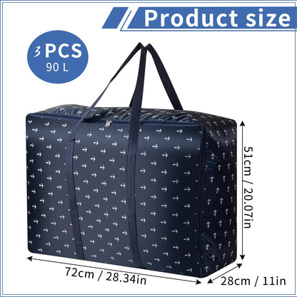3 Pack Large Clothes Storage Bags with Zips,Moving Bags for Clothe, Underbed Storage Boxes with Lids for Bedding,Clothes,Duvets,Pillows