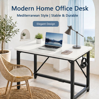 JUMMICO 100×50cm Computer Desk, Compact Home Office Writing Desk, Small Study Laptop Workstation for Limited Space, Quick Assembly, Metal Frame, White