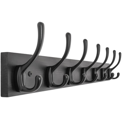 HONSKY Wall Coat Rack with 7 Double Hooks,50cm Wall Coat Hook,Wooden Coat and Towel Hanger Storage for Entryway, Bathroom, Bedroom
