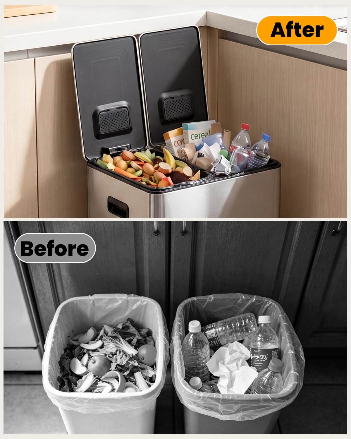 Kitchen Bin, 40L Double Bin, Tall Slim 2 x 20L Stainless Steel Pedal Bin, Dual Bin Rubbish Recycling with Soft-Close Lids and Plastic Inner Buckets