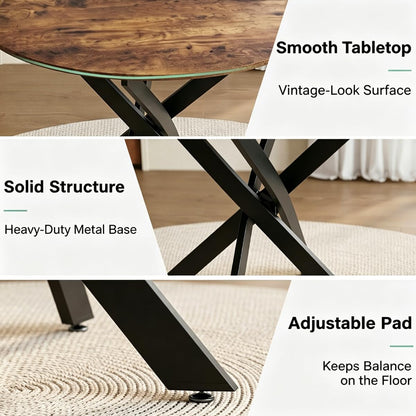 NIERN Round Dining Table 80cm, Space-Saving Wooden Kitchen Table for 2-4 People, Sturdy Black Metal Legs,Compact Dining Table for Small Spaces, Brown