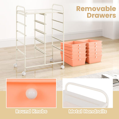 GiantexUK 10 Drawers Storage Cart, Mobile Rolling Storage Trolley with 4 Lockable Wheels & Handles