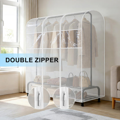 QH7 5ft Clear Transparent Clothes Rail Protective Zip Over Cover for Garment Hanging Coat Racks (150 * 50 * 150cm)