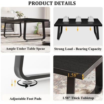 HSH Black Oak Coffee Table, 60D×120W×46.5H cm, Rustic Industrial Wooden Coffee Table for Living Room Bedroom Office