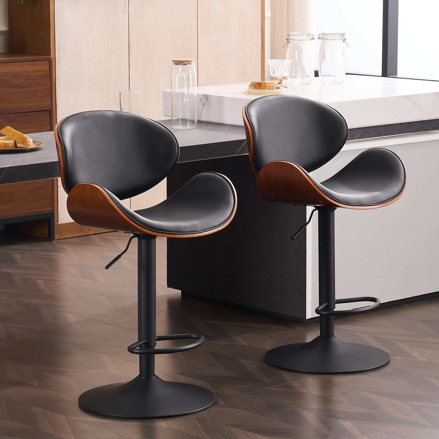 Kidol&Shellder Single Bar Stools, Bentwood Kitchen Stools, Black