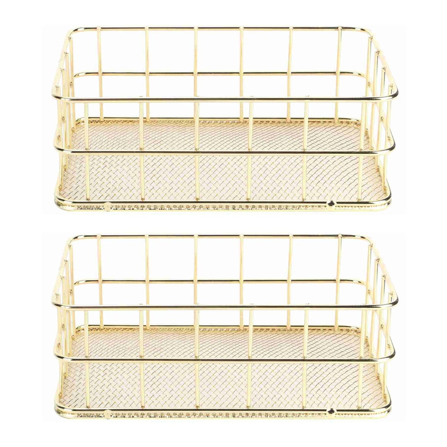 Hapivida 2 Pcs Wire Storage Basket, 17x12x6cm Golden Desktop Metal Storage Basket Iron Grid Storage Tray Net Organizer Bins for Kitchen, Pantry