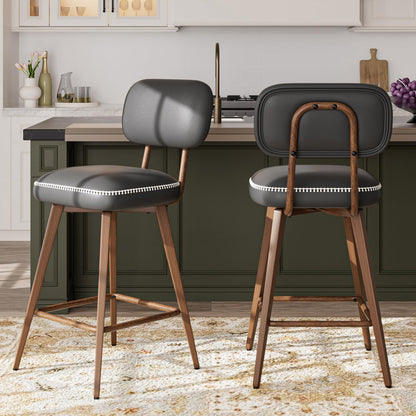MALOL PU Leather Breakfast Bar Stools Set of 2, Swivel Kitchen Bar Chairs with Backrest and Metal Legs