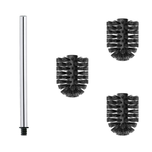 WAVEWO Stainless Steel Toilet Brush Set - 3 x Interchangeable Heads Diameter 7 cm + 1 x Rustproof Handle 27 cm - Interchangeable & Durable (Black)