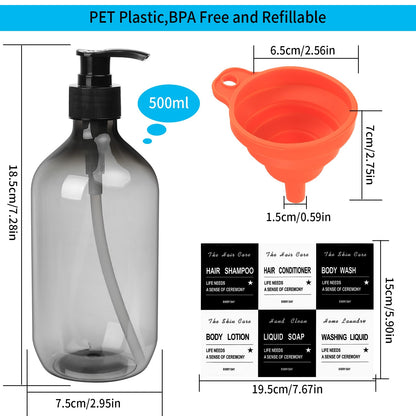 4 Pcs 500ml Soap Dispenser with Pump, Empty Refillable Pump Bottle Dispensers for Kitchen Bathroom Liquid Hand Dish Soap Dispenser Bottles Containers