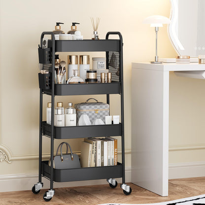 Urackify 4 Tier Storage Trolley on Wheels, Black