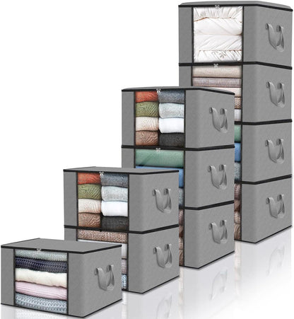 edihome, Clothes Storage Bag, (10 pieces), Wardrobe Organiser, with Reinforced Handles, Heavy Duty Cloth Pouches with Transparent Window