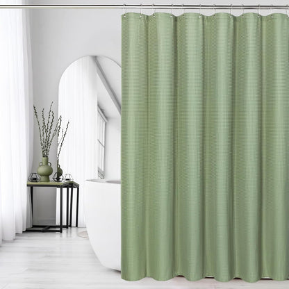 Bingobang Shower Curtains Set for Bathroom with 12 Hooks, Mould Mildew Proof Resistant, Waffle Fabric Bath Bathtub Curtain Washable for Wet Room
