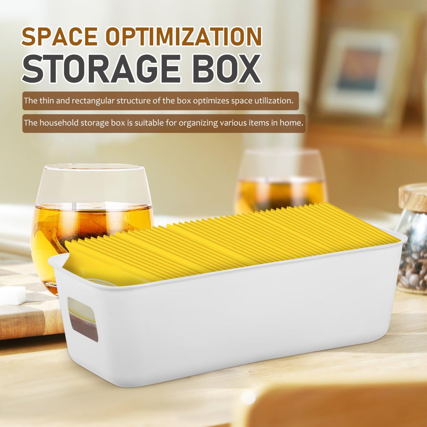 Mobestech Storage Bins Set of 8 Plastic Storage Box with Lid Thin Rectangle Basket for Kitchen Pantry Bathroom under Sink Shelves Organisation 8.86 X