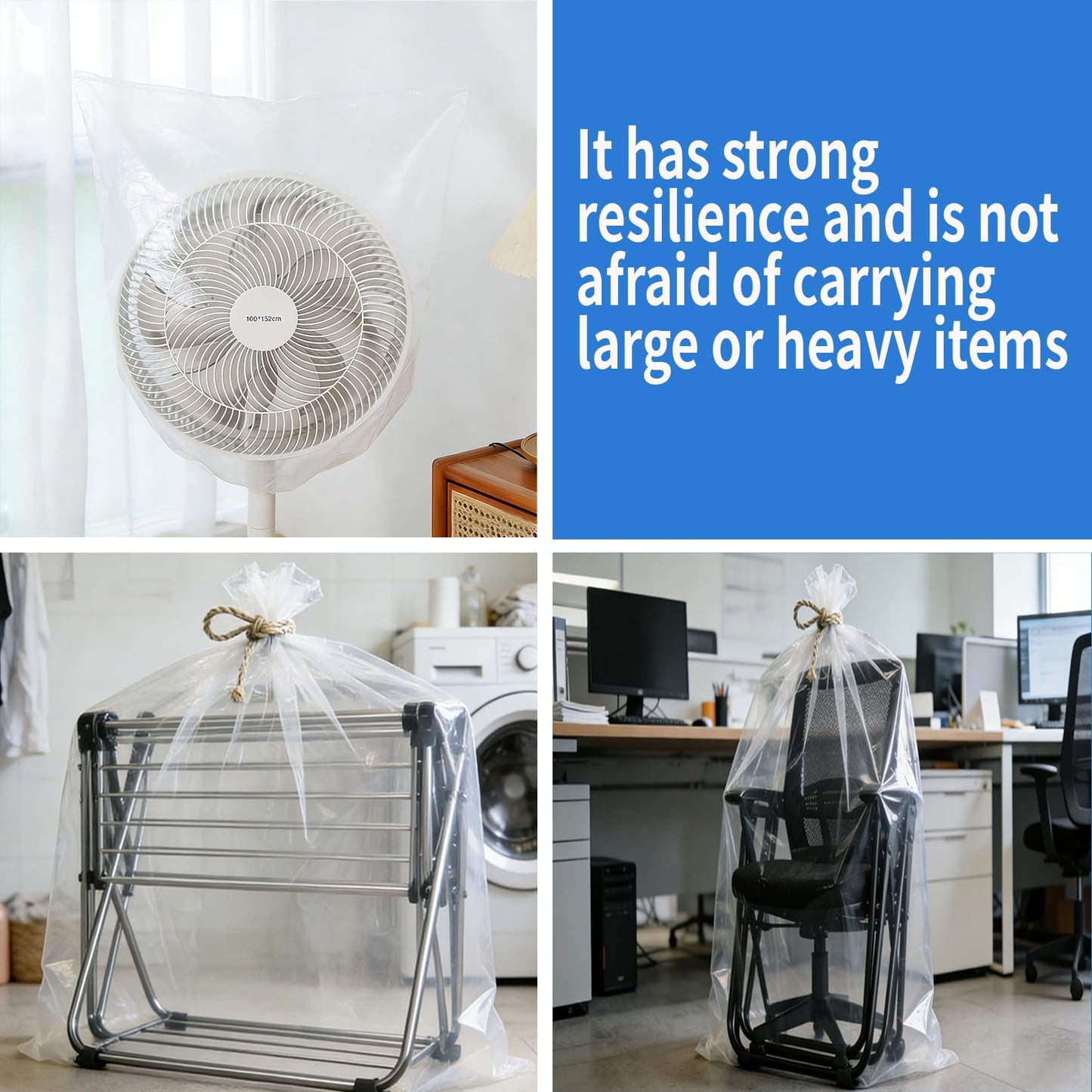 6 Pcs Extra Large Clear Plastic Storage Bags Set, 100 x 152 cm Reusable Flat Giant Extra Large Plastic Bags for Storage Suitcase Luggage Furniture