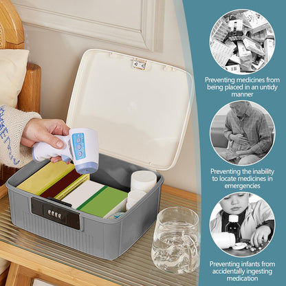 2 Layer Lockable Medicine Storage Box, 9LMedicine Box with Combination Lock