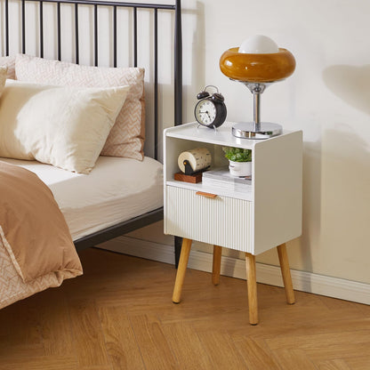 Aibiju Modern Nightstand, Bedside Tables with Drawer, 2-Tier Night Table, Mid Century Nightstands with Open Storage Shelf