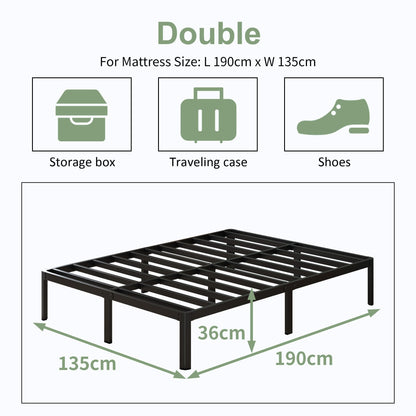 Lutown-Teen Double Bed Frame 4ft6 with Rounded Corner Legs, Heavy Duty Metal Bed Frame Small Double with Steel Slats Support, Double Bed 36 cm High,