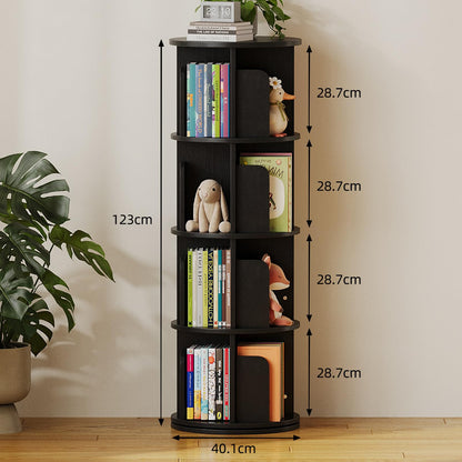 WEMANER 4-tier Rotating Kids Bookshelf, Wooden 360° Small Corner Revolving Spinning Bookcase