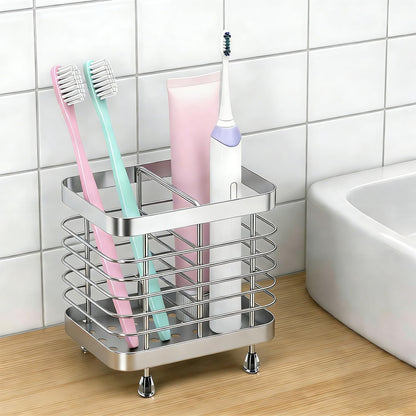 DOJASOHILMI Toothbrush Holders for Bathroom, 2 Shot Small Ventilated Toothbrush Caddy, Tooth Brush Holder Set, Toothpaste Holder for Shower