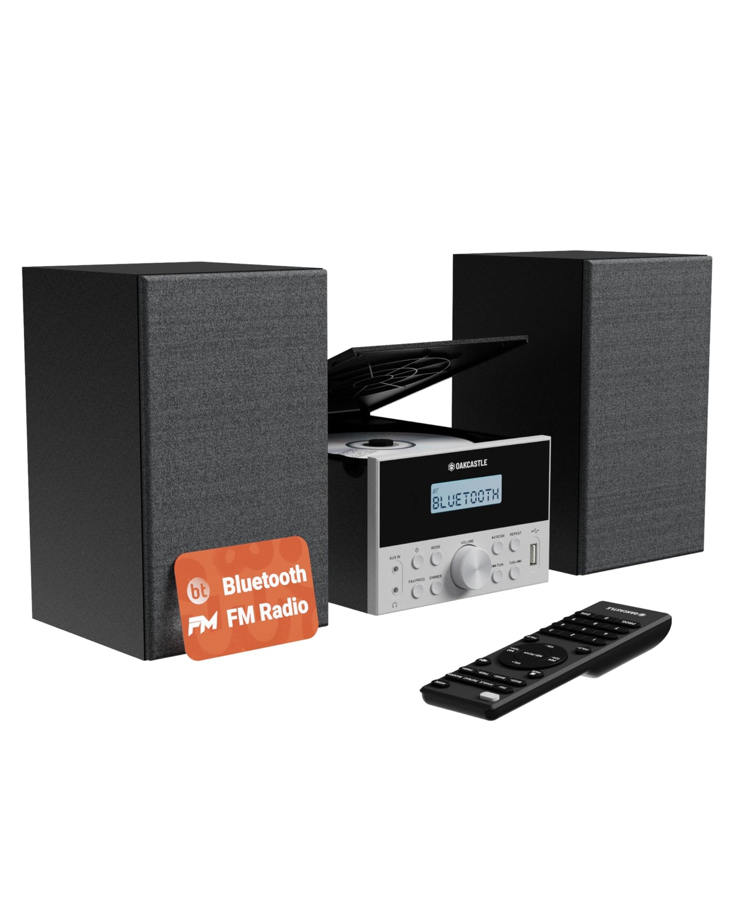 5.2 Bluetooth CD Player with Speakers | Powerful 20W Compact HiFi System with EQ Settings | FM Radio, 30 Presets, Wooden Build, Remote Included | USB,