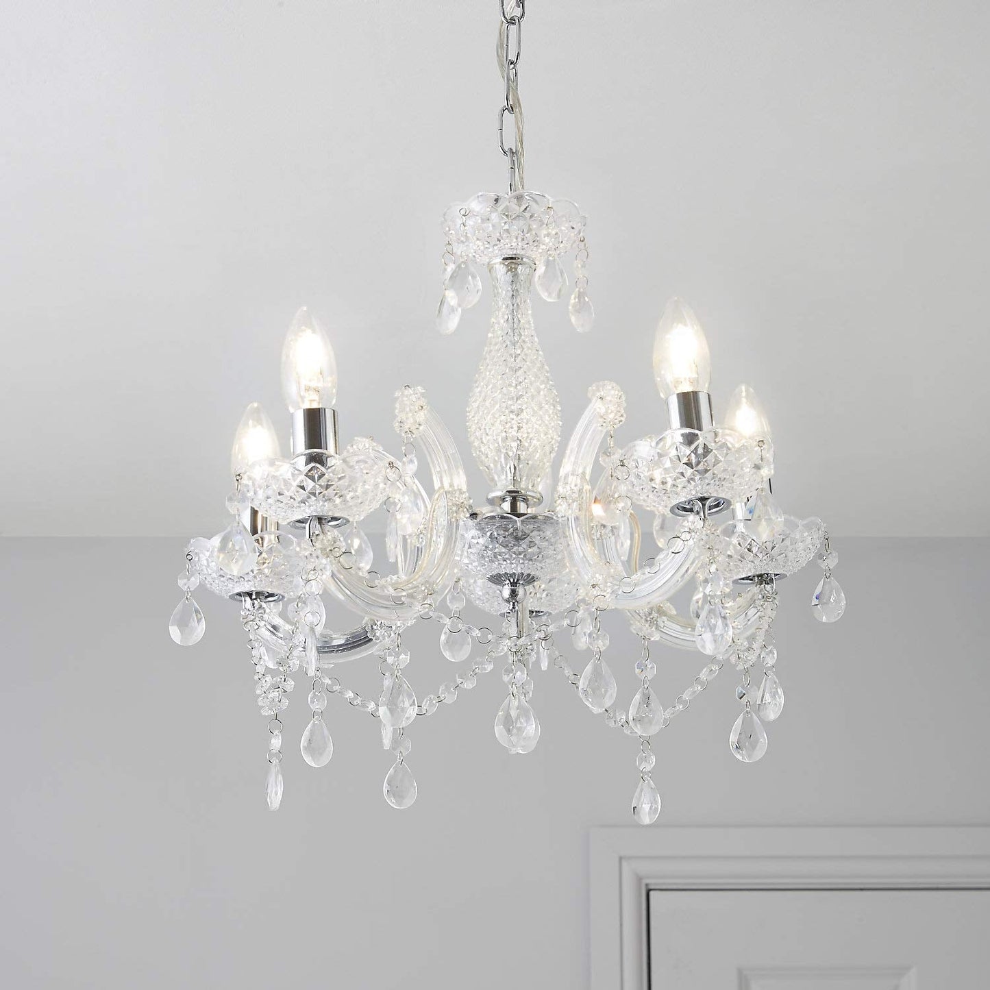T&S 5 Light Chandelier,5 Lamp Pendant ,Chrome,Smoked.Acrylic Bedroom Living Room Ceiling Light  (Chrome) (Clear)