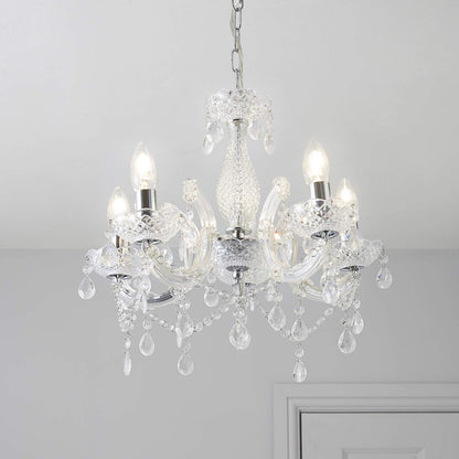 T&S 5 Light Chandelier,5 Lamp Pendant ,Chrome,Smoked.Acrylic Bedroom Living Room Ceiling Light  (Chrome) (Clear)