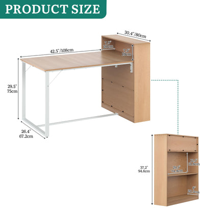 YITAHOME Dining Table with Storage Shelves, Oak and White