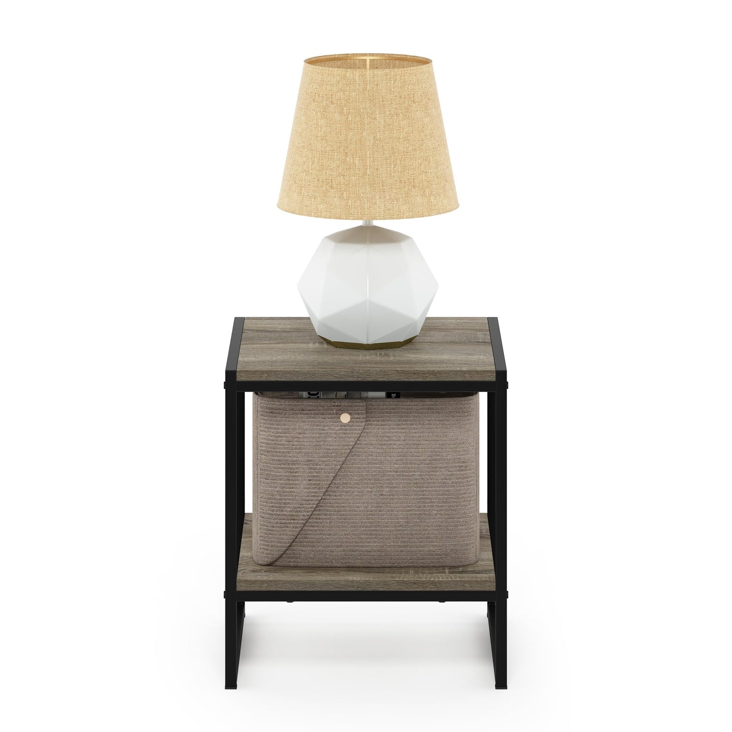 Furinno CAMNUS Side Table, 2-Tier Metal Frame End Table with Open Shelf, Easy Assembly Night Stand, Bedside Table, for Living Room, Bedroom